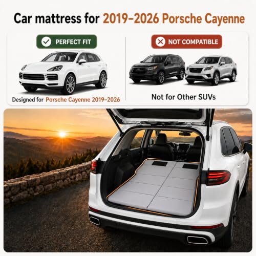 Image of Car Mattress for 2019-2026 Porsche Cayenne, Upgraded Non-Inflatable Thickened Foam SUV Car Camping Mattress, Foldable Trunk Sleeping Pad Car Bed Mattress for Road Trips Camping Travel