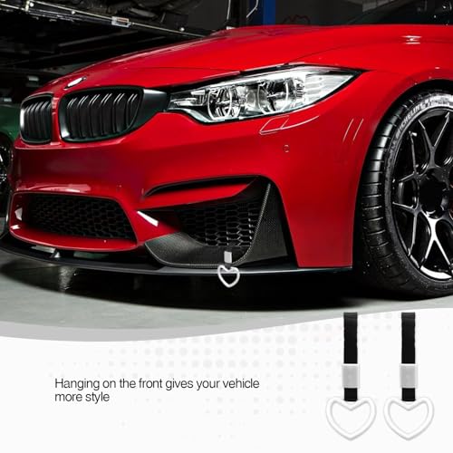 Image of 2PCS Heart Shaped Car Handle Straps, Rear Bumper Warning Keychain Ring for Car Exterior Accessories (White)