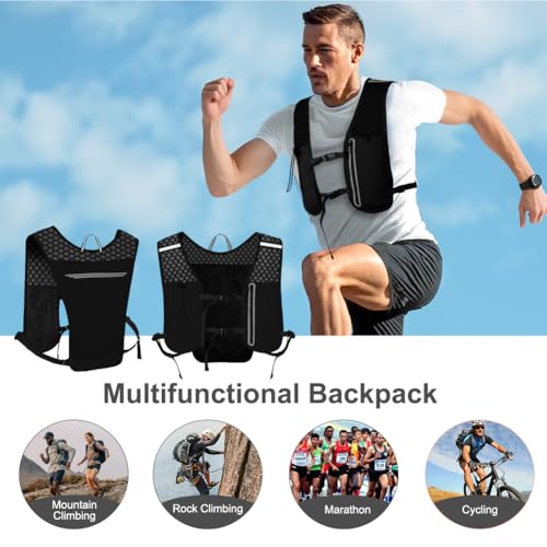 Alaoo Laufweste Damen und Herren, Multifunktionale Ultrleicht Fahrradrucksack, Verstellbare Brustgurte, Runing Vest Reflektierend für Laufen, Camping, Wandern usw. (Schwarz)