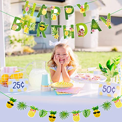 Image of SUNBEAUTY Fruit Party Decorations Happy Birthday Pineapple Element Banner for Summer Tropical Hawaiian Aloha Parties - Colorful, Vibrant, Durable, Fun and Easy to Hang | Pre-Strung