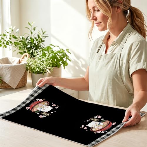 Image of 2 Pcs Funny Japanese Cat Eating Ramen Kitchen Towels 24x14 Inch, Japanese Reusable Dish Towels for Kitchen Bathroom Decor, Waffle Weave Absorbent Tea Towel, Cute Cat Lover Gifts for Women Mom Friend