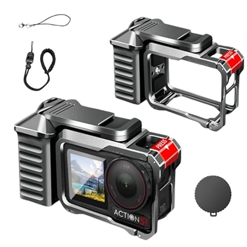 DJI ACTION 5 Pro/ACTION 4/ACTION 3 対応 カメラケージ キット アルミニウム合金製 グリップホルダー シャッターボタン付,レンズキャップ 紛失防止用ストラップ 付き