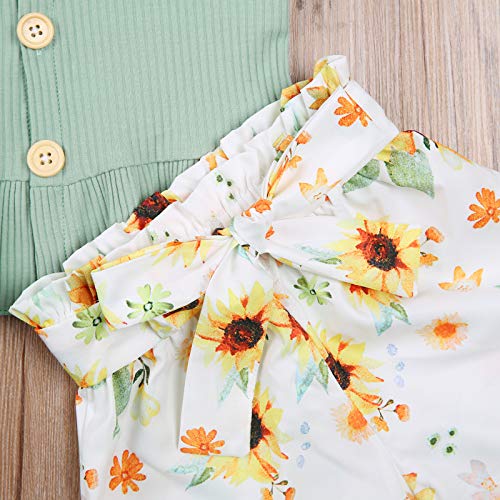 3Pcs/Set Toddler Baby Girl Summer Outfit Sleeveless Ruffle Crop Top Floral Shorts Headband Clothes (Green, 12-18 Months) - Thumbnail 5