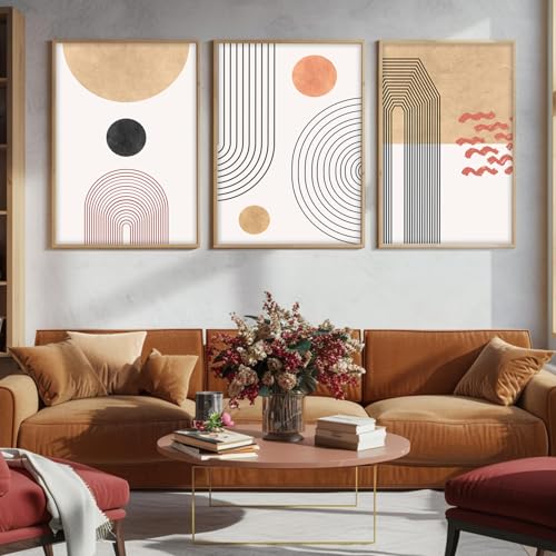 Image of ARTELLY Wall Painting For Living Room Big Size Wall Art Decoration For Office Hotel Bedroom Decor Boho Wall Art Framed Set of 3 (BOHO 4)