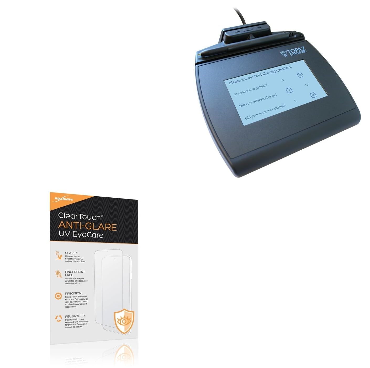 BoxWave Screen Protector Compatible With Topaz SignatureGem LCD 4x3 - ClearTouch Anti-Glare Anti-UV EyeCare (2-Pack), Filters out Harmful Blue Light Reduce Fatigue