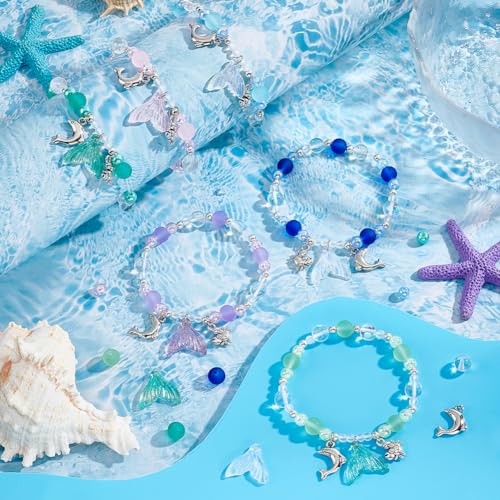 SUNNYCLUE 1 Box DIY 6 Sets Ocean Theme Bracelet Making Kit Glass Ocean Beads Fishtail Dolphin Charms Beach Sea Animal Charm Hawaii Summer Glass Beads for Jewelry Making Kits Women Adults Supplies - Image 4