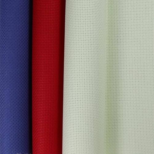 Image of KCS 3 pc of 12 inch x 18 inch (30cmx45cm) 14CT Counted Cotton Aida Cloth Cross Stitch Fabric (Red+Light Green+Jeans Blue)