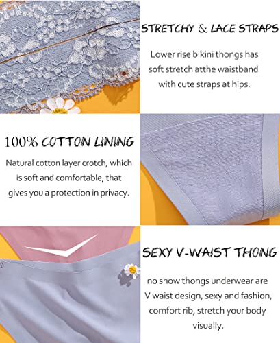 Image of FINETOO Seamless Thongs for Women 6 Pack Sexy V-Wasit Womens Underwear No Show T-back Panties for Women