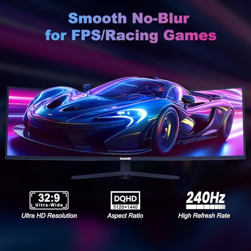 Image of Gawfolk 49 Inch Ultrawide Curved Gaming Monitor, 1500R DQHD 5120x1440 PC Screen, 240Hz Computer Dispaly with Freesync, Wall Mountable