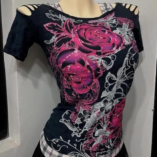 Image of Kawaii Cutecore Harajuku Y2k 2000s Tops Summer Preppy Aesthetic Alt Goth Emo Short Sleeve Graphic Tees