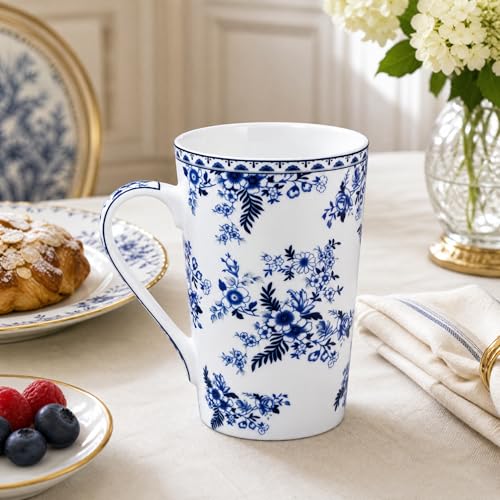 Taza alta de porcelana fina con diseño floral 14 oz miniatura 4