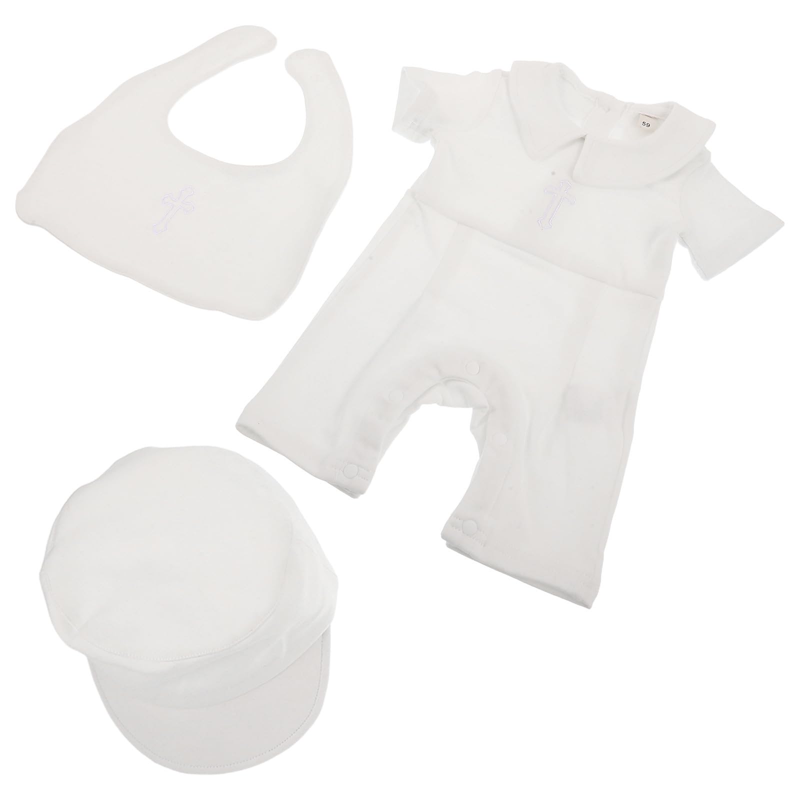 Alasum Conjunto de Bautizo Diseño de Cruz Bordada para Ñiño en Algodón Blanco con Manga Corta y Sombrero para Eventos Familiares y Uso Diario