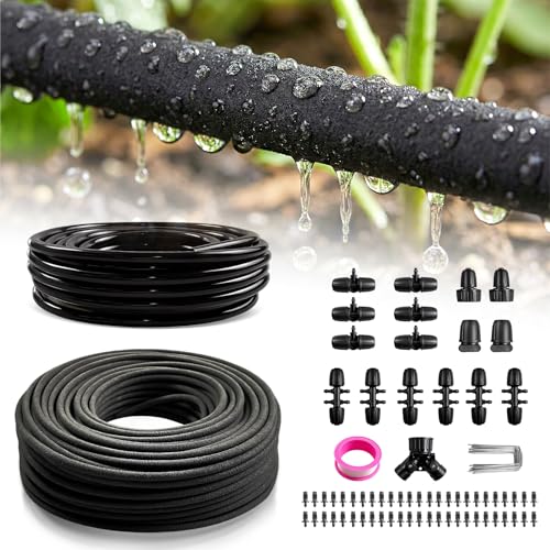 Upgraded 230FT Drip Irrigation System with 1/4" Soaker Hose -Weep...