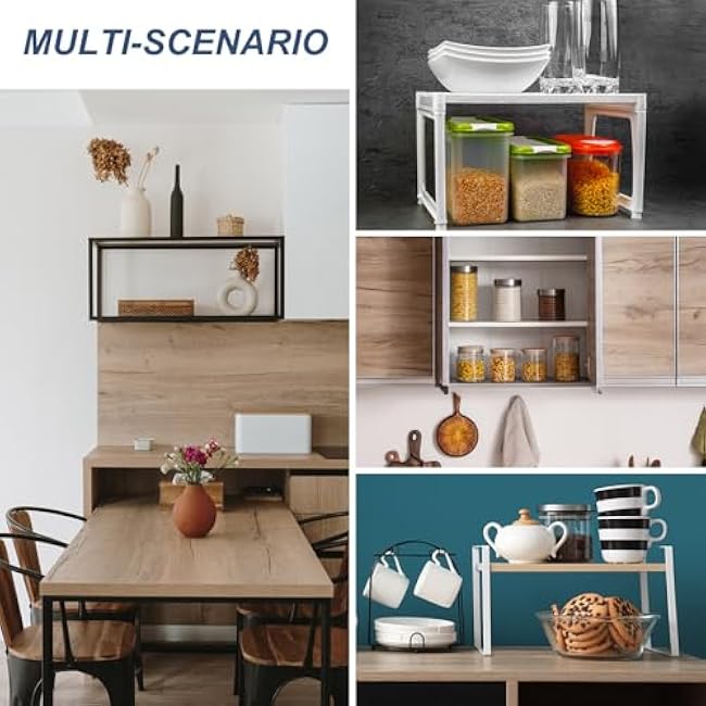 PATIKIL Cabinet Shelf Organizer Rack, 2Pcs 5 Inch Expandable Metal Cabinet Storage Shelves Space Saver Rack for Counter Kitchen Bathroom, Black