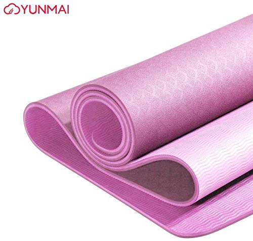 YUNMAI TPE Esterilla Yoga Insípido con Bolsa Alfombrillas de Pilates 6 mm Antideslizantes de Doble Cara de Alta Entrenamiento respetuosas con el Medio Ambiente de casa 183 X 61 X 0.6