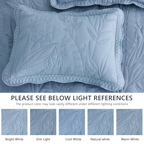 Image of Bedspread oversized King 120x118,Beautiful Leaf Stitching,5 PC, Ashley Blue