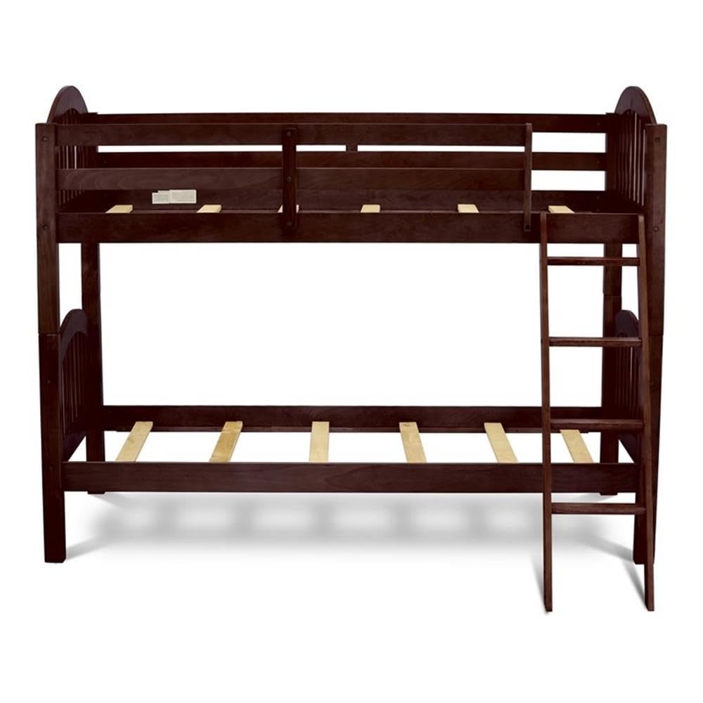 East West Furniture Verona 63" Wood Twin Bunk Bed with Guard Rails in Java Brown