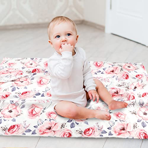 Image of Baby Blanket for Girls, Super Soft Double Layer Mink Blankets with Dotted Backing, Floral Newborn Nursery Bed Blanket, Pink Flower, 30 X 40 Inches