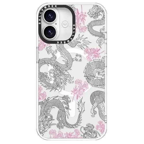 sallvmbek for iPhone 16 Case 6.1",Compatible with MagSafe,Cute Dragon Print Pattern,Magnetic Shockproof Protective TPU Bumper Mag Safe Cases for Women Girly