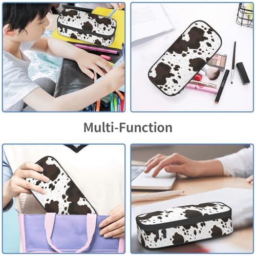 Image of Western Cow Print Pencil Case Aesthetic Large Capacity Pen Pouch | Storage Bag with Compartments for Travel School Office Organizer