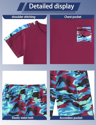 Image of mksodopy Boys Summer Outfit Set 2 Piece T Shirt and Camo Shorts Casual Clothes for Little Big Boys 5-16