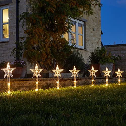 Marco Paul Novelty Set of 8 Christmas Star Stakes Light with 24 LED Lights Christmas Decorations Battery Operated Christmas Lights Festive Xmas Decorations for Garden Pathway Christmas Ornaments 35cm