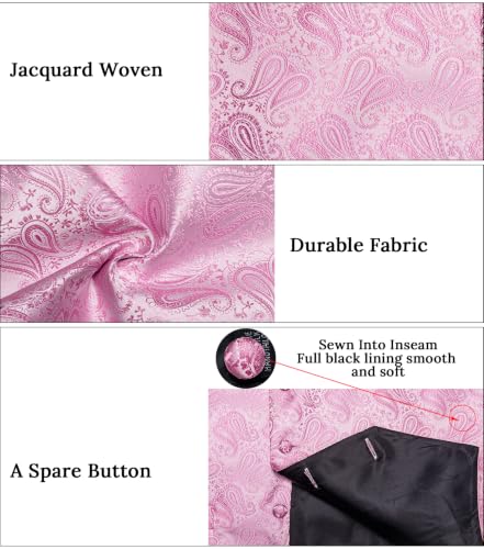 Image of DiBanGu Mens Paisley Suit Waistcoat,Silk Dress Vest and Bowtie Pocket Square Cufflinks with Lapel Pin Set for Wedding Tuxedo