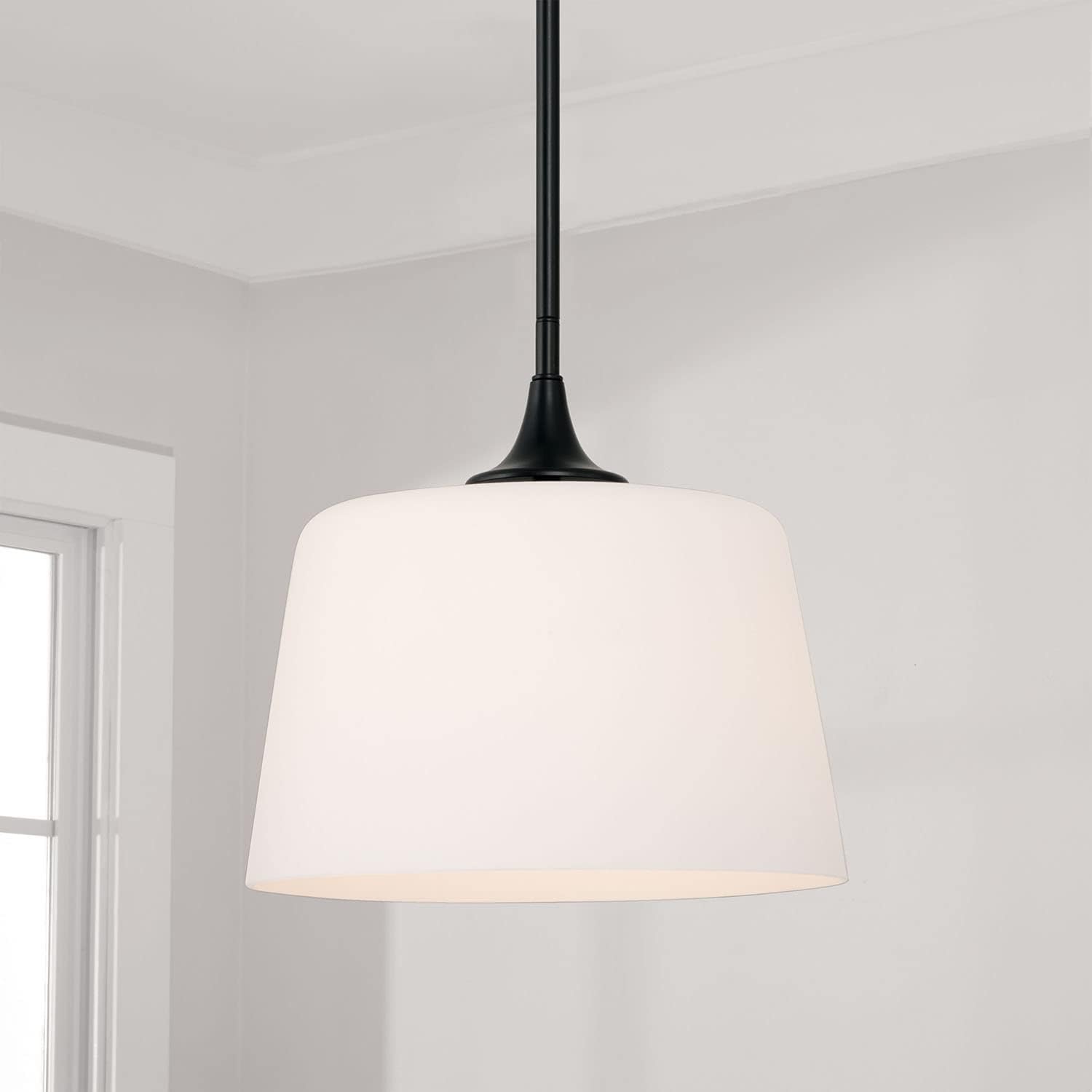 HomePlace Lighting 248911MB Presley Transitional Soft White Glass Cone Convertible Pendant/Semi-Flush Ceiling Light, 1-Light 100 Watt, 11" H x 12" W, Black