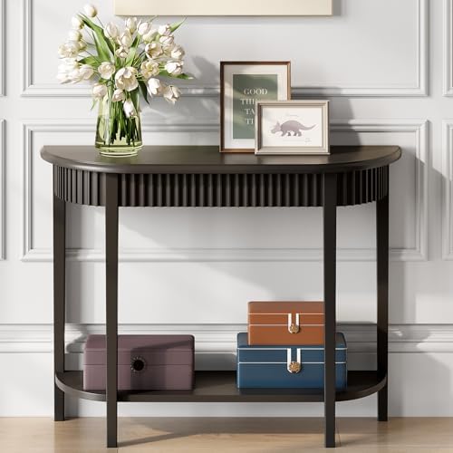 Black Half-Moon 2-Tier Console Table for Entryway, Living Room, H...