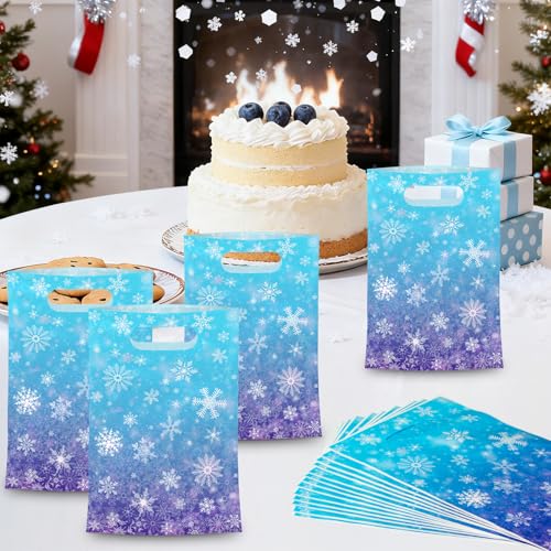 50 Pcs Winter Snowflake Plastic Bags