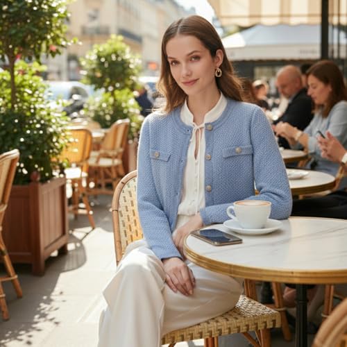 Image of GOELIA Women Wool Blend Lightweight Cardigan Sweaters 2026 Spring Business Casual Solid Long Sleeve Knitted Cardigan Top