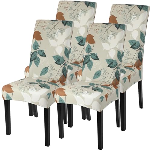 Image of SearchI Printed Dining Room Chair Covers Set of 4, Stretch Kitchen Chair Covers Washable Parsons Chair Slipcover Removable Dining Chair Protectors for Hotel,Ceremony(Earthy Tones Leaf)