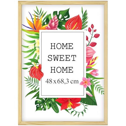 MG Design Cadre photo en bois 48 x 68 cm Naturel – plexiglas transparent, à suspendre vertical et horizontal – pour photos, posters et puzzles