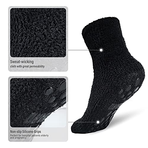 NOVAYARD 4 Pairs Non Slip Fuzzy Socks Winter Warm Cozy Slipper Socks Grip Men Women4