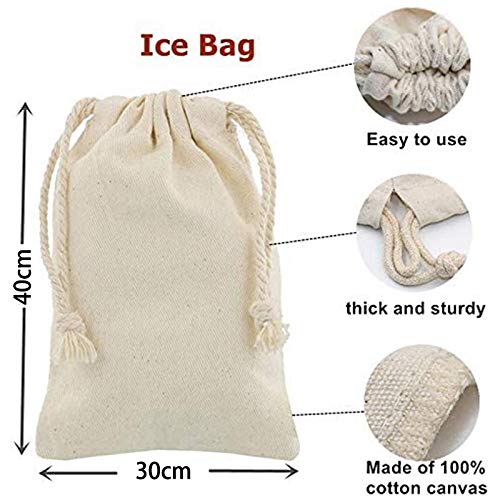 Pasuihcay Ice Mallet and Ice Bag - Wood Hammer and Cotton Linen Bag for Crushed Ice, Bartender Kit & Bar Tools Kitchen Accessory, Beige & Silver