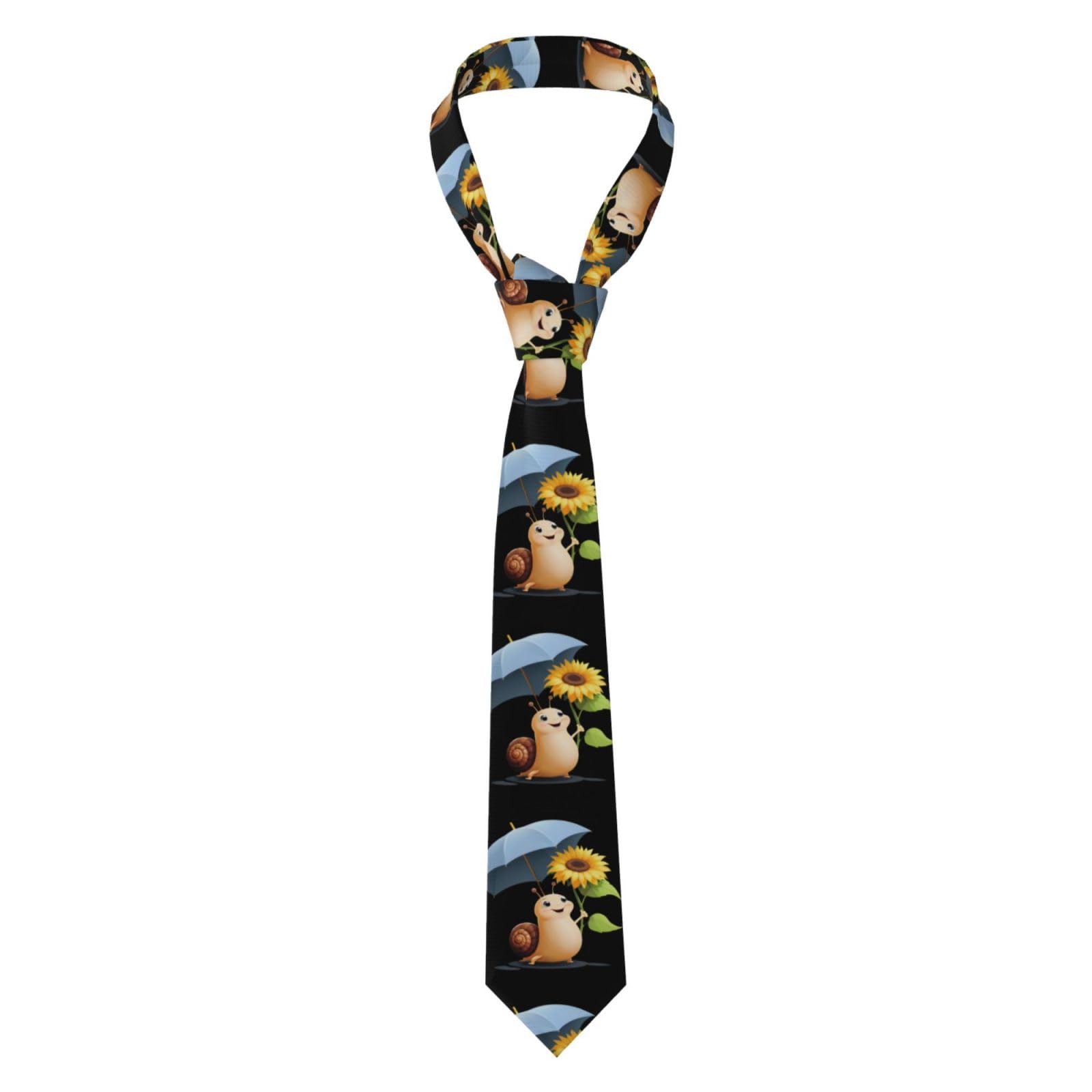 Yyhwhjde Men's Black Sunflower Snail Under Umbrella Prints Necktie - Premium Polyester Fiber Tie For Business, Daily Life, And Special Occasions, One Size