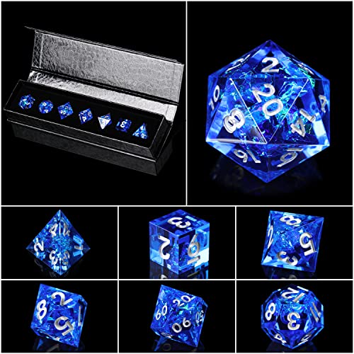 AUSPDICE DND Dice, DND Dice Set, RPG Dice, Polyhedral Dice Set, Dungeons and Dragons Dice, Role Playing Game Dice, Sharp Edge Dice with Beautiful Inclusions (Bule Color) - Thumbnail 3