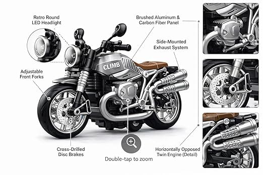 Image of Braintastic Model Diecast Car Toy Vehicle Pull Back Friction with Openable Doors Light & Music Toys for Kids Age 3+ Years (Sports Bike Silver)