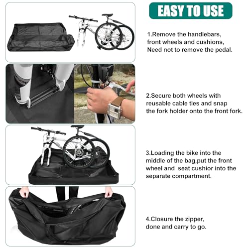 Bike Travel Bag Airplane for 26 inch to 29 inch Mountain Bicycle,Heavy Duty 840D MTB Bicycle Box Case with Strong Webbing for Air Travel Flights Waterproof,Bicycle Outdoor Storage Bag with Carry Bag - Thumbnail 7