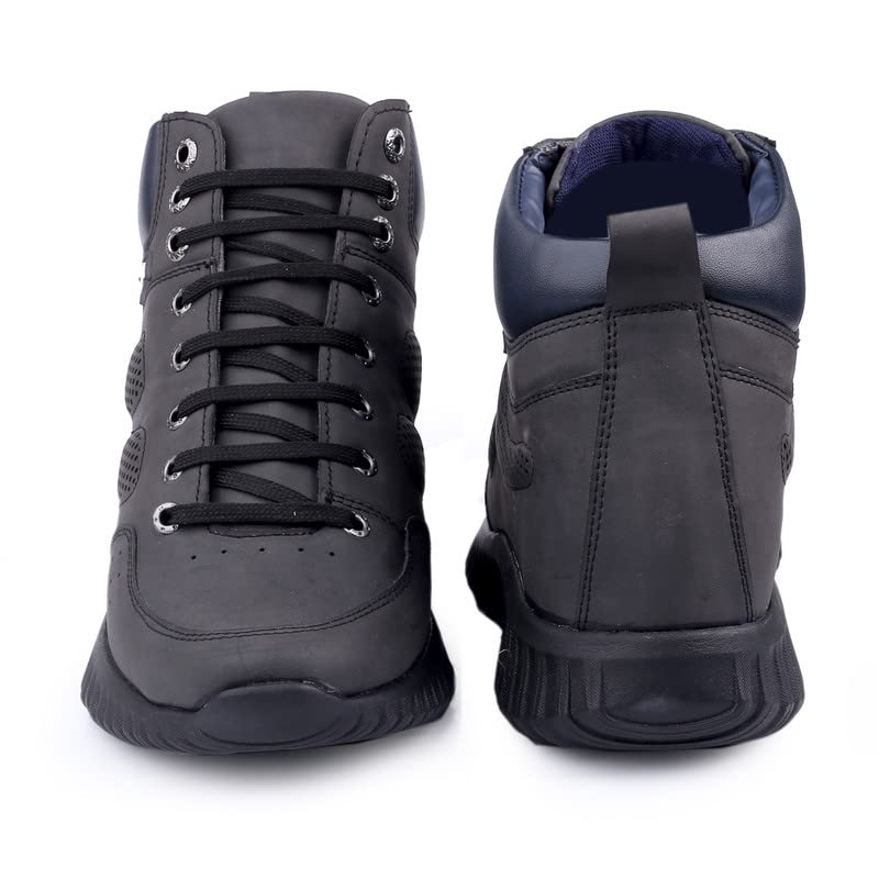 Image of Height Increasing Shoes, Height Elevators Boots with Oxygen Insoles, Outdoor Sneakers for Men, All New Fashionable Casual Sports Shoes, Ankle Leather Boots in Black, Brown, Blue & Tan Colour