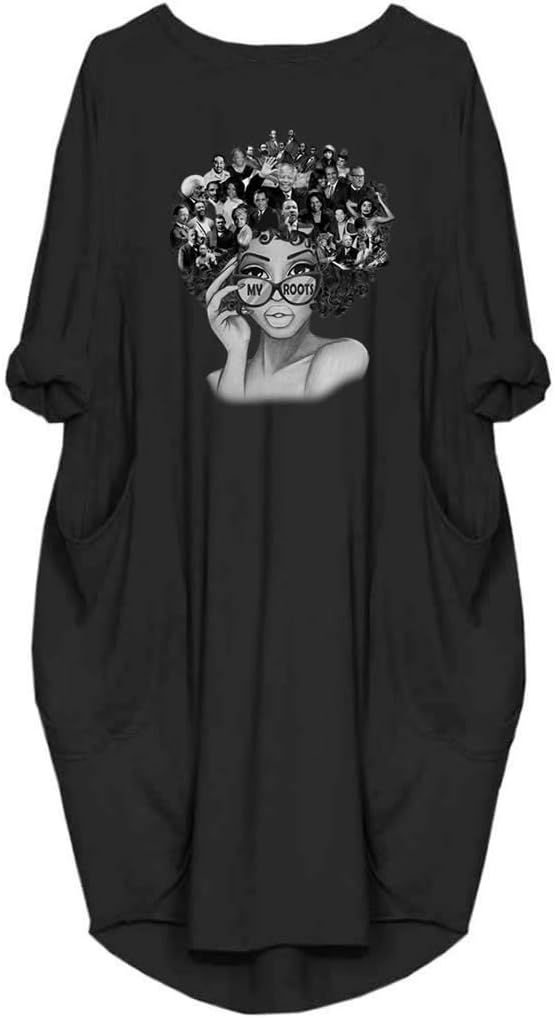 WbJetr My Roots Character Graphic Print Long Sleeve Casual Tunic Dress with Pocket for Women