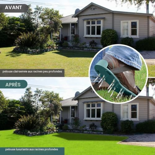 URAQT Sandales Aérateur Pelouse, 1 Paire 47mm Aérateur de Pelouse avec 26 Clous et Clé, Chaussure à Gazon Ajustable, Amélioration de la qualité du Sol, pour Aerateur Gazon (Vert) – vue 7