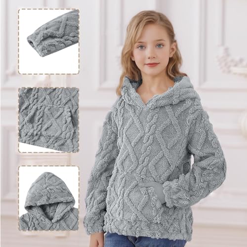 Girls Warm Fleece Hoodies Fall Winter Sherpa Sweatshirts Comfy Fuzzy Pullover Hoodie with Pockets Furry Outerwear2
