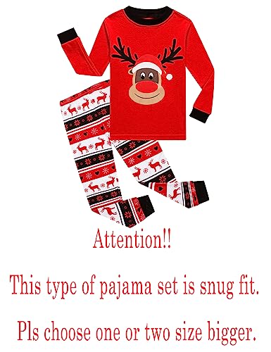 Kikizye Little Girls Boys Long Sleeve Christmas Red Pajamas Sets 100% Cotton Holiday Pyjamas Kids Pjs Size 7 Reindeer #TOP1