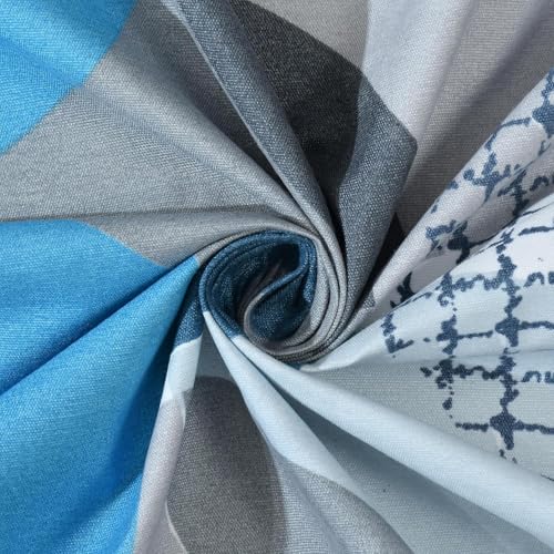 Image of Cotton Feel King Size Flat Bedsheet for Double Bed (90 x 100 Inches | 230 x 250 cm) with 2 Pillow Covers | Soft & Smooth Printed Bedsheet for Daily Use (Blue&Grey, King Bed-90x100)