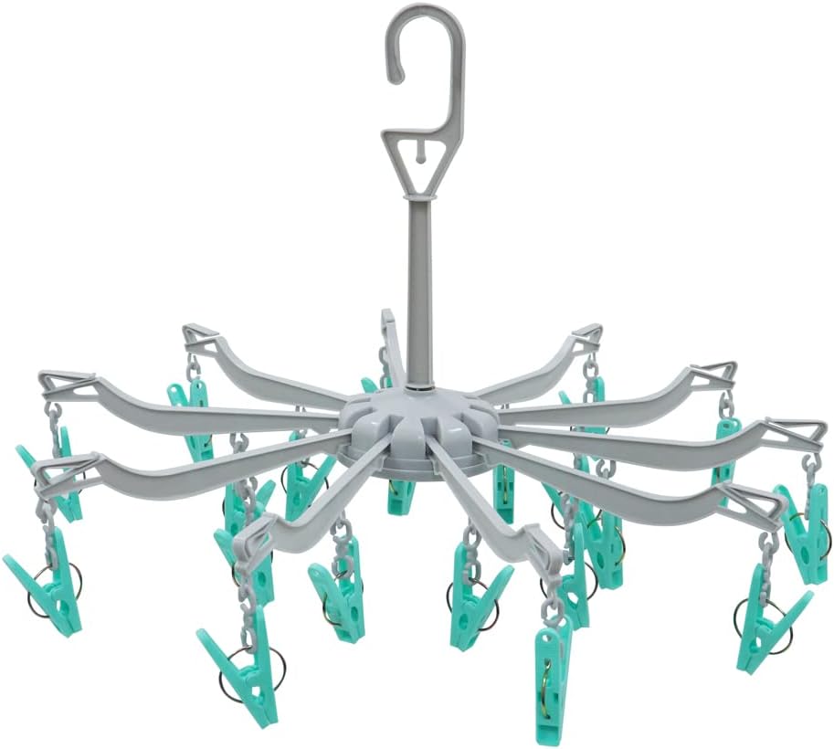 JVL 10 Arm Folding Sock Dryer Complete with 20-Piece Pegs, Aqua, Grey, White, One Size, 19-294
