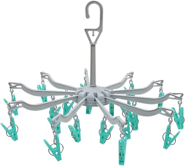 JVL 10 Arm Folding Sock Dryer Complete with 20-Piece Pegs, Aqua, Grey, White, One Size, 19-294