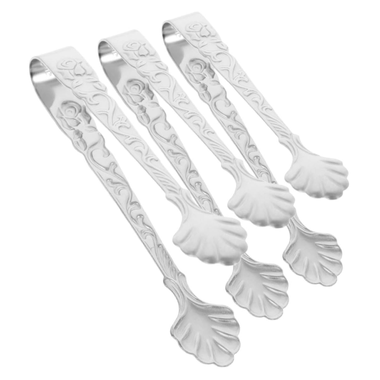 SOLUSTRE 3pcs Mini Stainless Steel Tongs for Ice Desserts and Appetizers Decorative Clips Embossed Design for Tea Parties and Gatherings