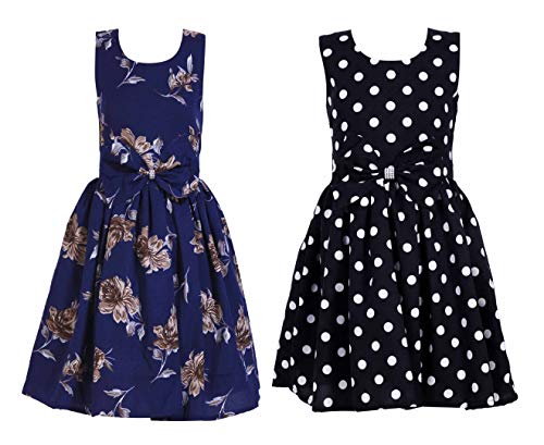 Image of Casual Frock for Baby Girls,Blue Printed and Olive Printed,Pack of 2