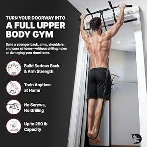 DMoose Pull Up Bar for Doorway - Chin Up Bar with No Screwing & No Slipping Hanging Bar with Padded Handles for Strength Training, Door Frame Pullup Bar with Installation Guide (Black) — photo 2 of 6
